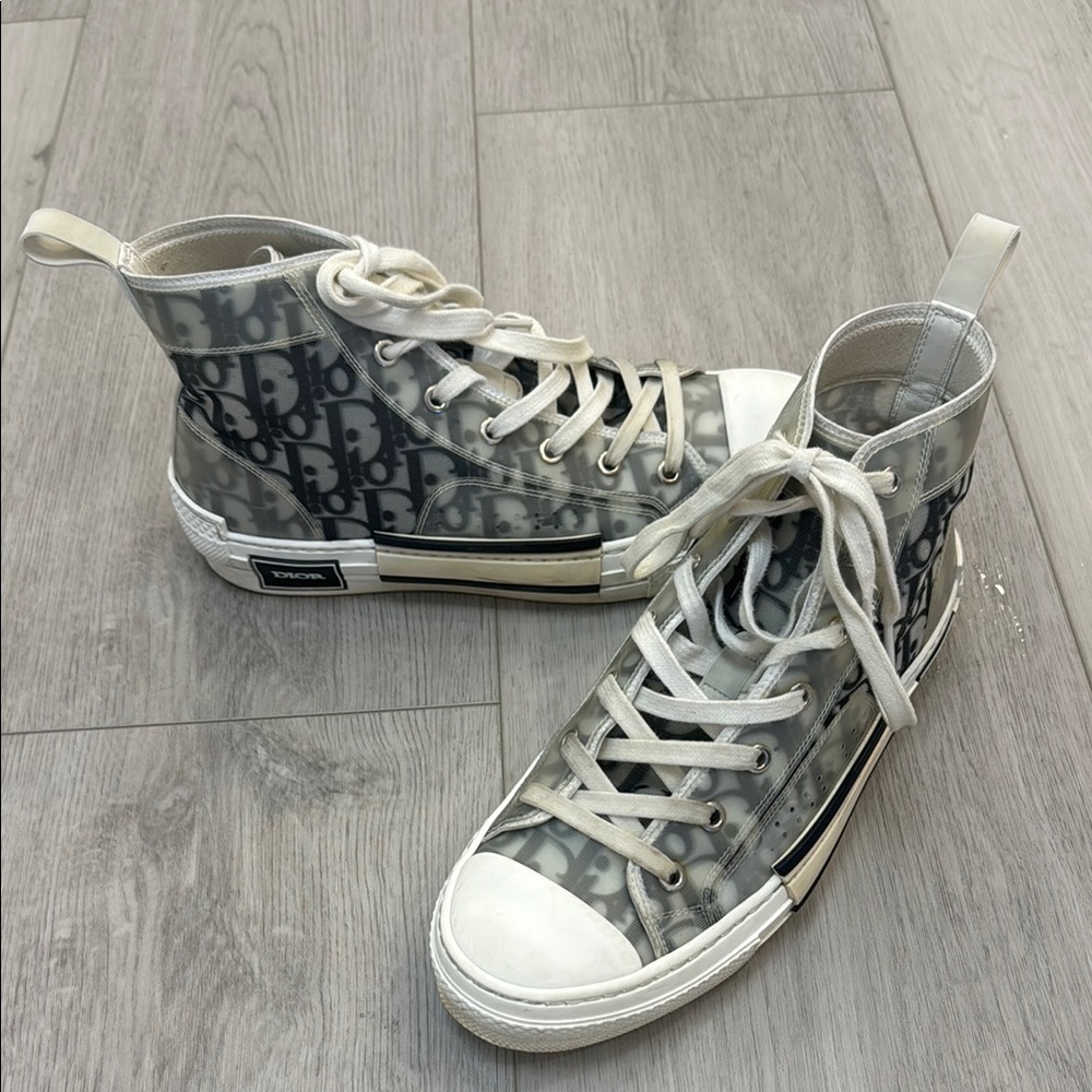 Dior High-Top Logo Sneakers in Translucent Gray and White